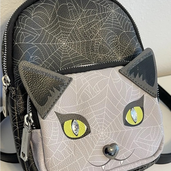 RARE Betsey Johnson Vampire Cat Spider web print Mini Backpack purse bag NWT - Picture 2 of 7